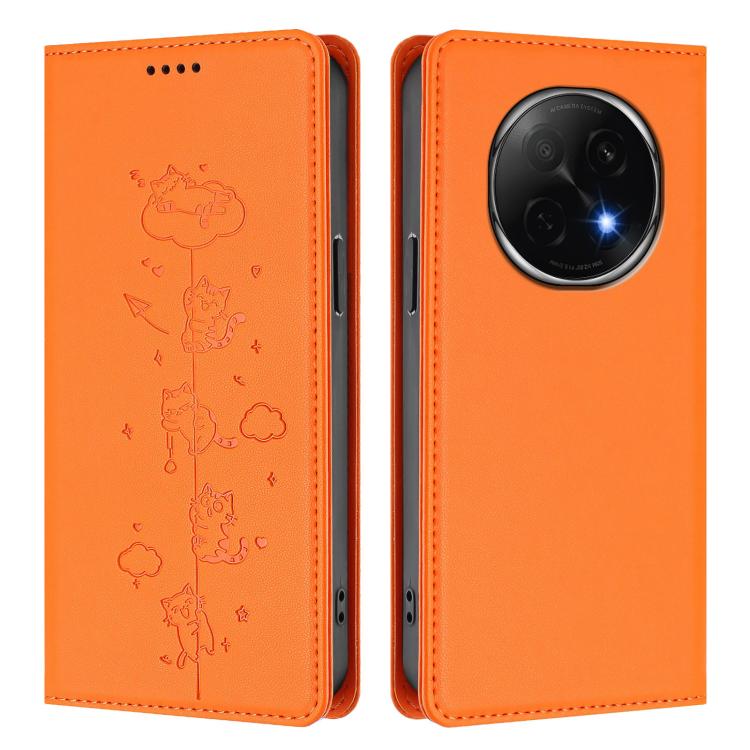 For OPPO F29 Pro 5G Global Cute Cats Embossed Magnetic RFID Vegan Leather Phone Case