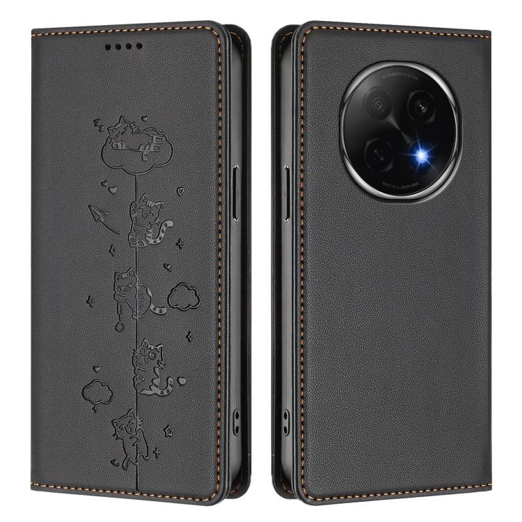 For OPPO F29 Pro 5G Global Cute Cats Embossed Magnetic RFID Vegan Leather Phone Case