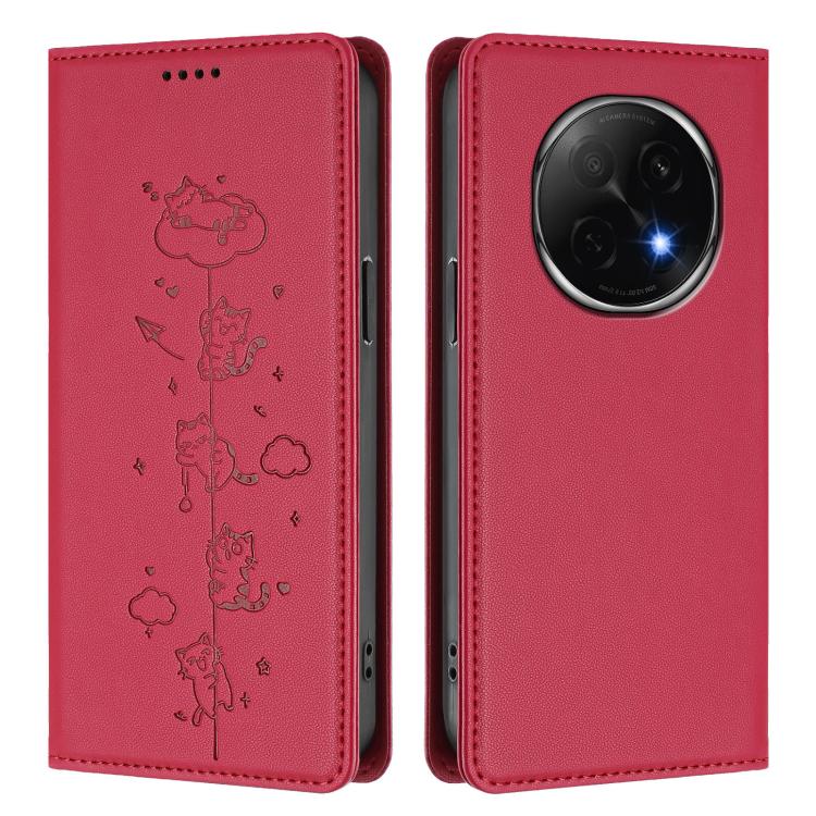 For OPPO F29 Pro 5G Global Cute Cats Embossed Magnetic RFID Vegan Leather Phone Case