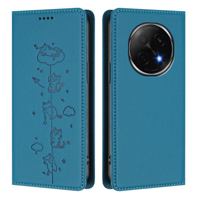 For OPPO F29 Pro 5G Global Cute Cats Embossed Magnetic RFID Vegan Leather Phone Case
