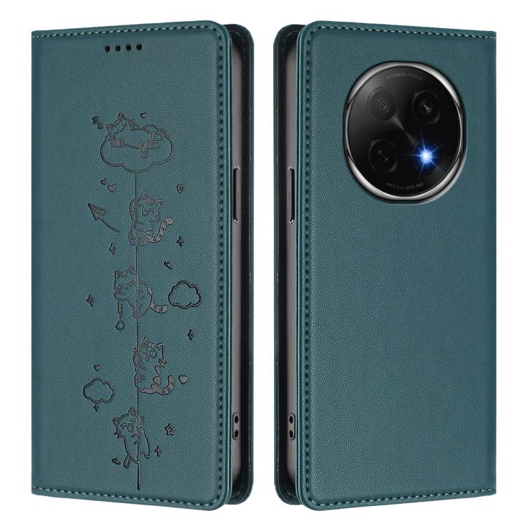 For OPPO F29 Pro 5G Global Cute Cats Embossed Magnetic RFID Vegan Leather Phone Case