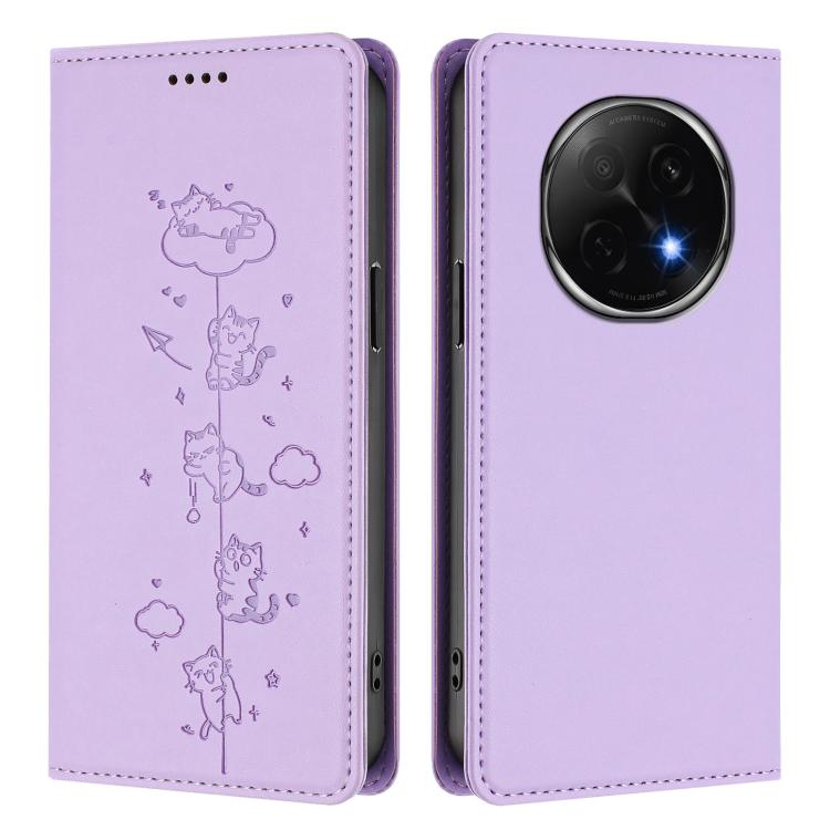 For OPPO F29 Pro 5G Global Cute Cats Embossed Magnetic RFID Vegan Leather Phone Case