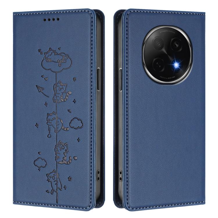 For OPPO F29 Pro 5G Global Cute Cats Embossed Magnetic RFID Vegan Leather Phone Case