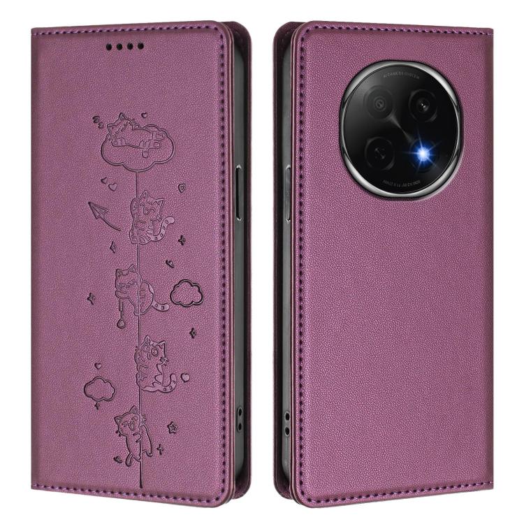 For OPPO F29 Pro 5G Global Cute Cats Embossed Magnetic RFID Vegan Leather Phone Case