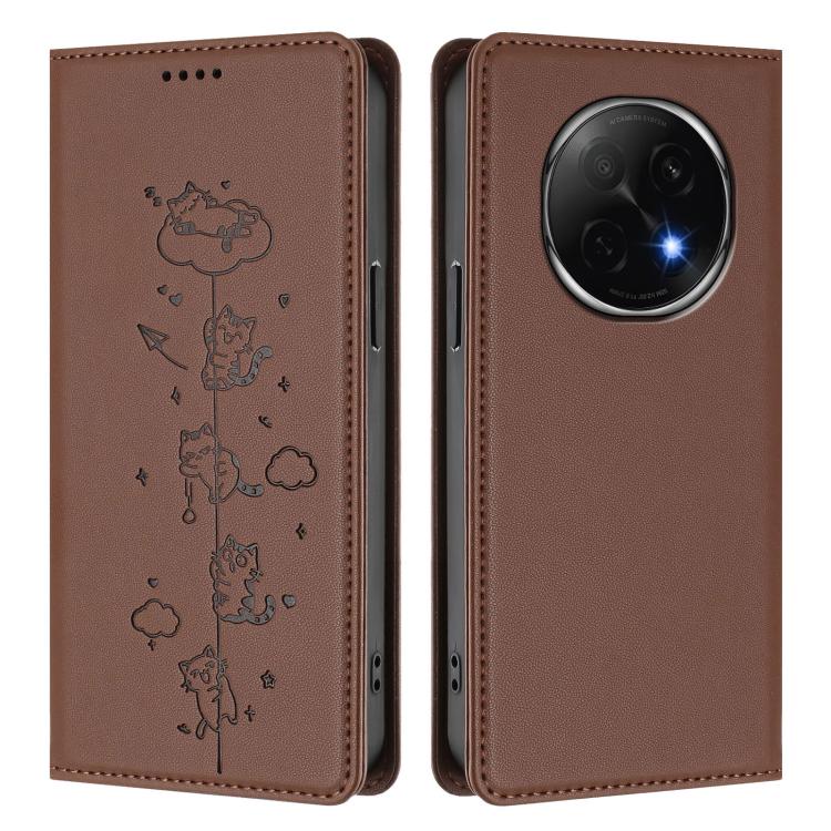 For OPPO F29 Pro 5G Global Cute Cats Embossed Magnetic RFID Vegan Leather Phone Case