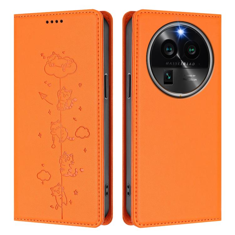 For OPPO Find X6 Pro 5G Cute Cats Embossed Magnetic RFID Vegan Leather Phone Case