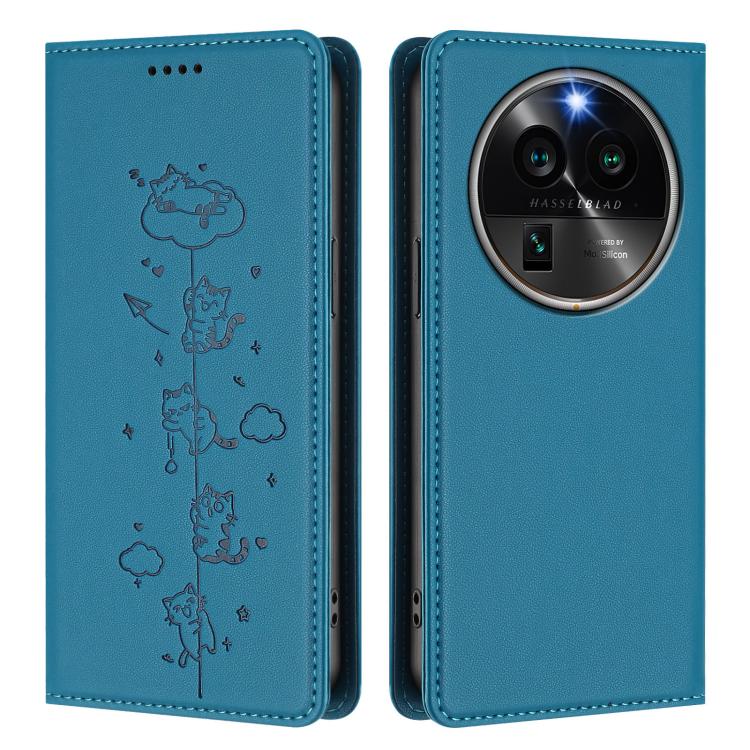 For OPPO Find X6 Pro 5G Cute Cats Embossed Magnetic RFID Vegan Leather Phone Case