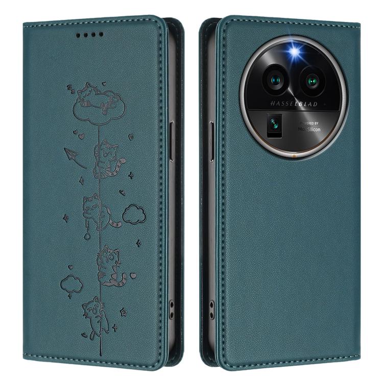For OPPO Find X6 Pro 5G Cute Cats Embossed Magnetic RFID Vegan Leather Phone Case