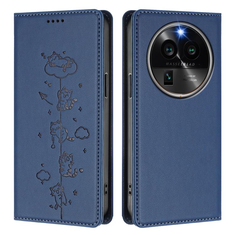 For OPPO Find X6 Pro 5G Cute Cats Embossed Magnetic RFID Vegan Leather Phone Case