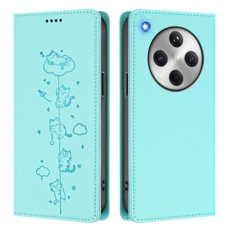 For OPPO Find X8 Cute Cats Embossed Magnetic RFID Vegan Leather Phone Case