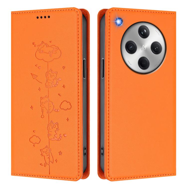 For OPPO Find X8 Cute Cats Embossed Magnetic RFID Vegan Leather Phone Case