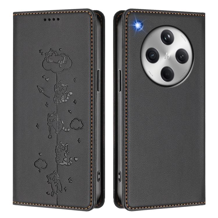 For OPPO Find X8 Cute Cats Embossed Magnetic RFID Vegan Leather Phone Case