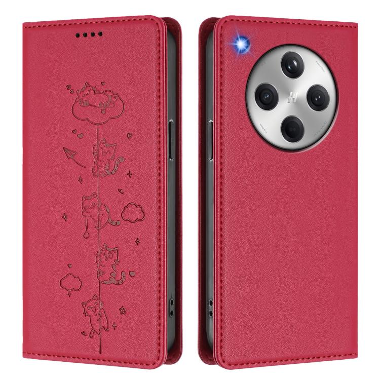 For OPPO Find X8 Cute Cats Embossed Magnetic RFID Vegan Leather Phone Case