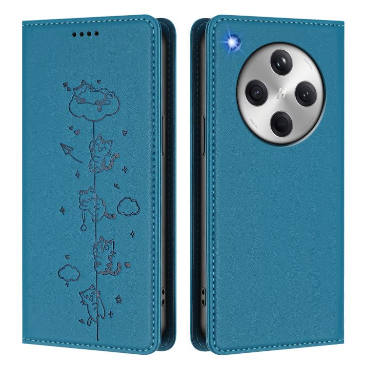 For OPPO Find X8 Cute Cats Embossed Magnetic RFID Vegan Leather Phone Case