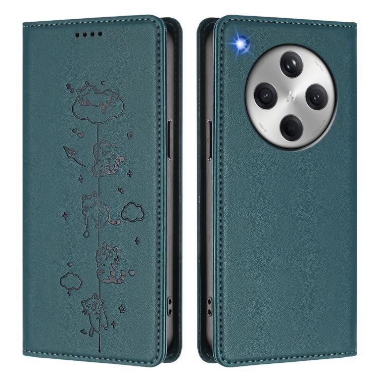 For OPPO Find X8 Cute Cats Embossed Magnetic RFID Vegan Leather Phone Case