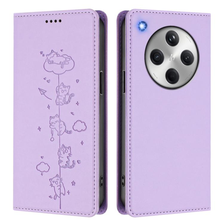 For OPPO Find X8 Cute Cats Embossed Magnetic RFID Vegan Leather Phone Case