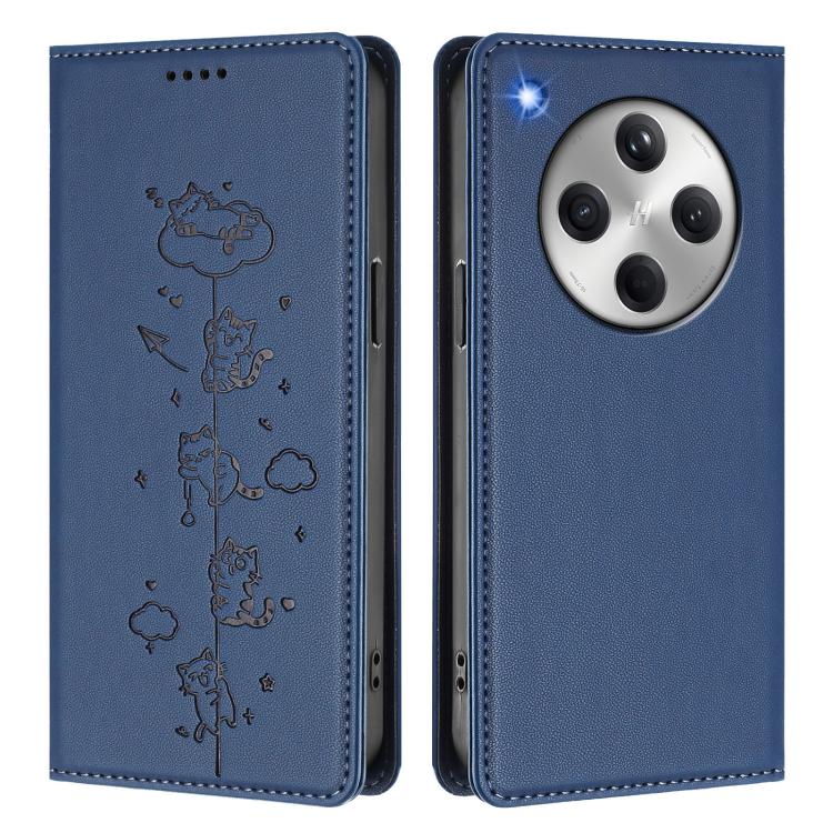For OPPO Find X8 Cute Cats Embossed Magnetic RFID Vegan Leather Phone Case