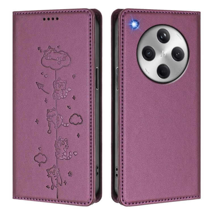 For OPPO Find X8 Cute Cats Embossed Magnetic RFID Vegan Leather Phone Case