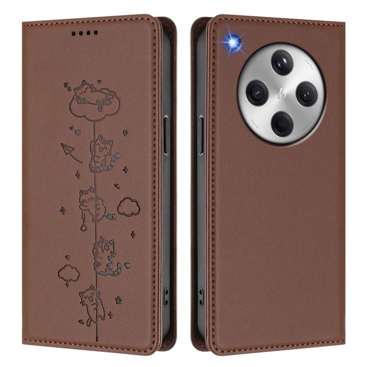 For OPPO Find X8 Cute Cats Embossed Magnetic RFID Vegan Leather Phone Case