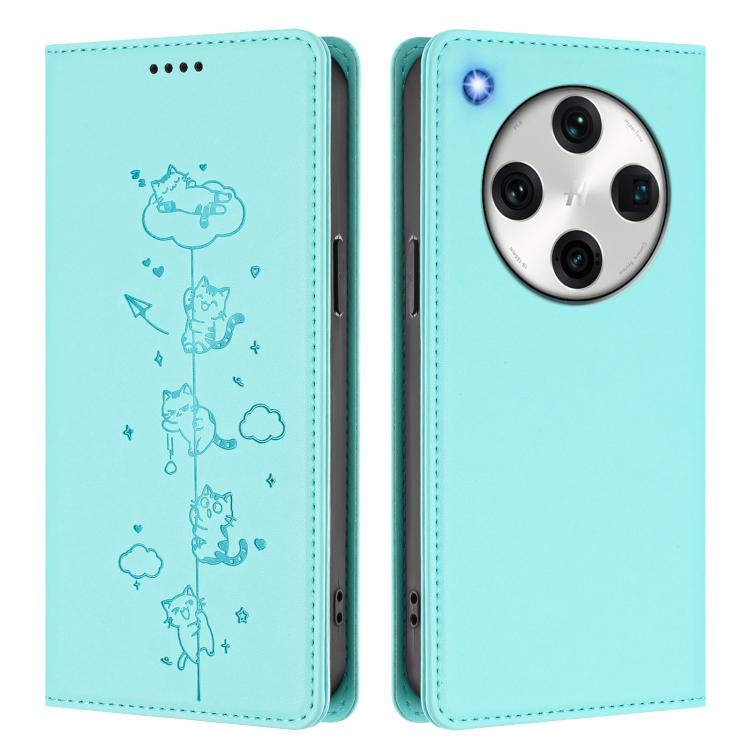 For OPPO Find X8 Pro Cute Cats Embossed Magnetic RFID Vegan Leather Phone Case