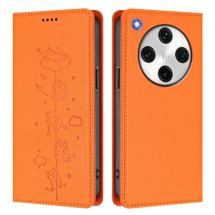 For OPPO Find X8 Pro Cute Cats Embossed Magnetic RFID Vegan Leather Phone Case