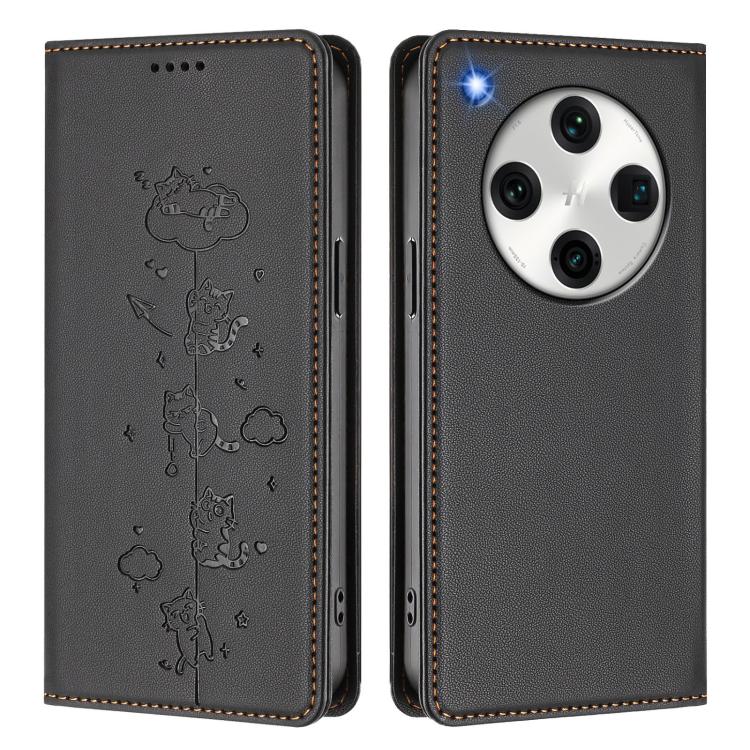 For OPPO Find X8 Pro Cute Cats Embossed Magnetic RFID Vegan Leather Phone Case