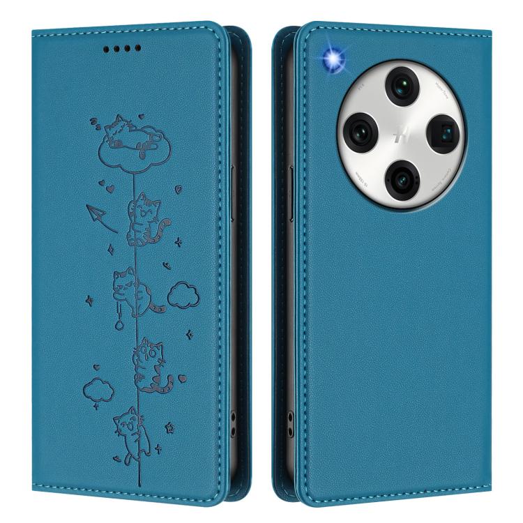 For OPPO Find X8 Pro Cute Cats Embossed Magnetic RFID Vegan Leather Phone Case