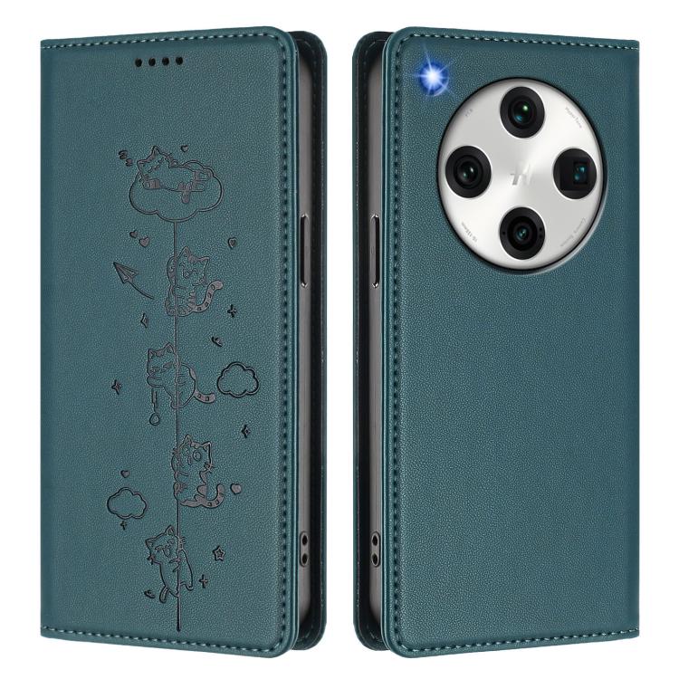 For OPPO Find X8 Pro Cute Cats Embossed Magnetic RFID Vegan Leather Phone Case