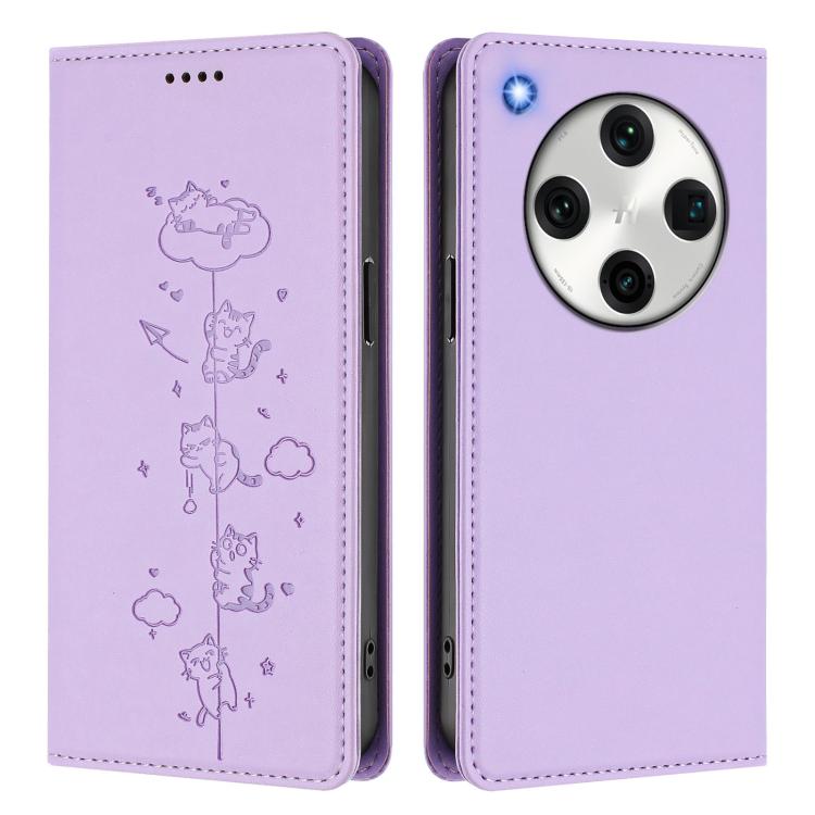 For OPPO Find X8 Pro Cute Cats Embossed Magnetic RFID Vegan Leather Phone Case