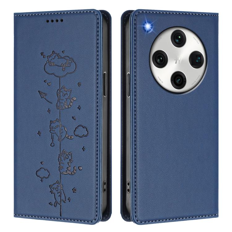 For OPPO Find X8 Pro Cute Cats Embossed Magnetic RFID Vegan Leather Phone Case