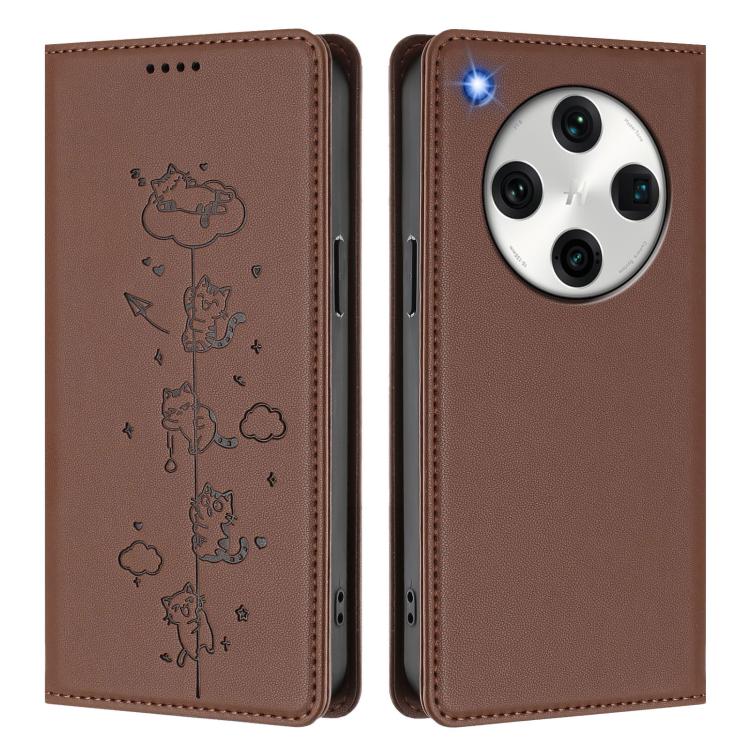 For OPPO Find X8 Pro Cute Cats Embossed Magnetic RFID Vegan Leather Phone Case