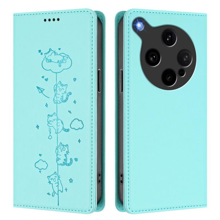 For OPPO Find X8 Ultra Cute Cats Embossed Magnetic RFID Vegan Leather Phone Case