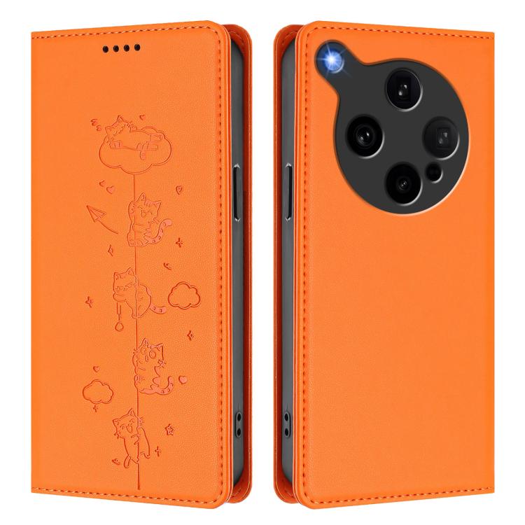 For OPPO Find X8 Ultra Cute Cats Embossed Magnetic RFID Vegan Leather Phone Case