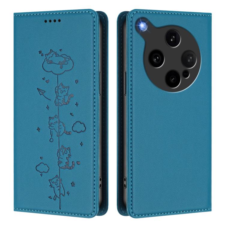 For OPPO Find X8 Ultra Cute Cats Embossed Magnetic RFID Vegan Leather Phone Case