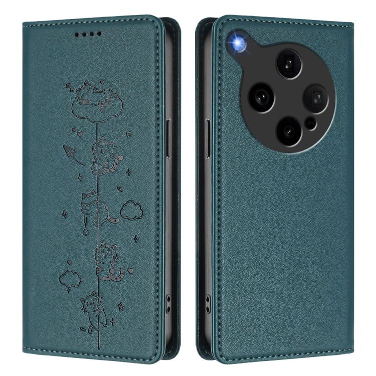 For OPPO Find X8 Ultra Cute Cats Embossed Magnetic RFID Vegan Leather Phone Case