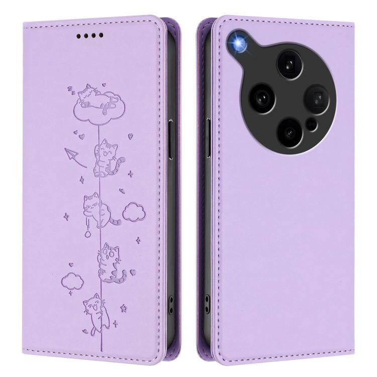 For OPPO Find X8 Ultra Cute Cats Embossed Magnetic RFID Vegan Leather Phone Case