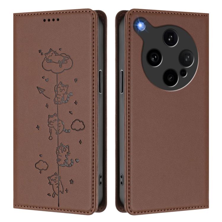 For OPPO Find X8 Ultra Cute Cats Embossed Magnetic RFID Vegan Leather Phone Case