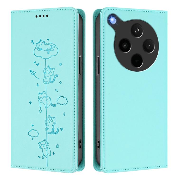 For OPPO Find X8s+ Cute Cats Embossed Magnetic RFID Vegan Leather Phone Case