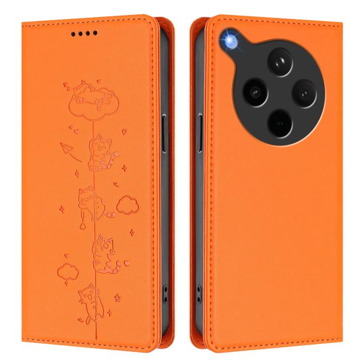 For OPPO Find X8s+ Cute Cats Embossed Magnetic RFID Vegan Leather Phone Case