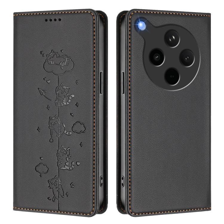 For OPPO Find X8s+ Cute Cats Embossed Magnetic RFID Vegan Leather Phone Case