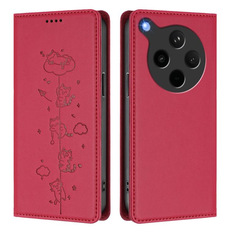 For OPPO Find X8s+ Cute Cats Embossed Magnetic RFID Vegan Leather Phone Case