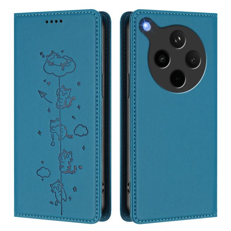 For OPPO Find X8s+ Cute Cats Embossed Magnetic RFID Vegan Leather Phone Case
