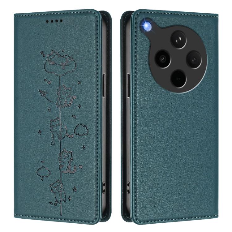 For OPPO Find X8s+ Cute Cats Embossed Magnetic RFID Vegan Leather Phone Case