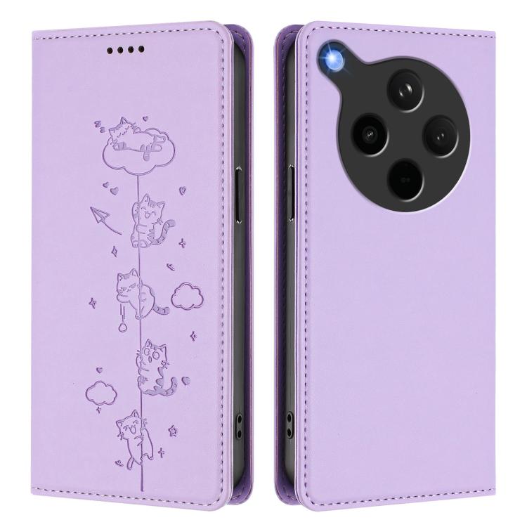 For OPPO Find X8s+ Cute Cats Embossed Magnetic RFID Vegan Leather Phone Case