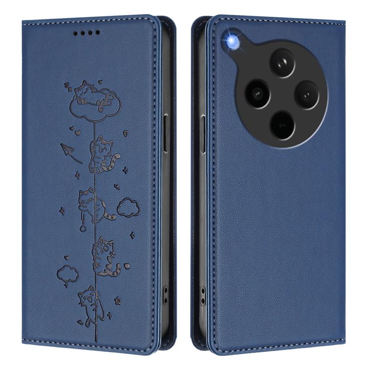 For OPPO Find X8s+ Cute Cats Embossed Magnetic RFID Vegan Leather Phone Case
