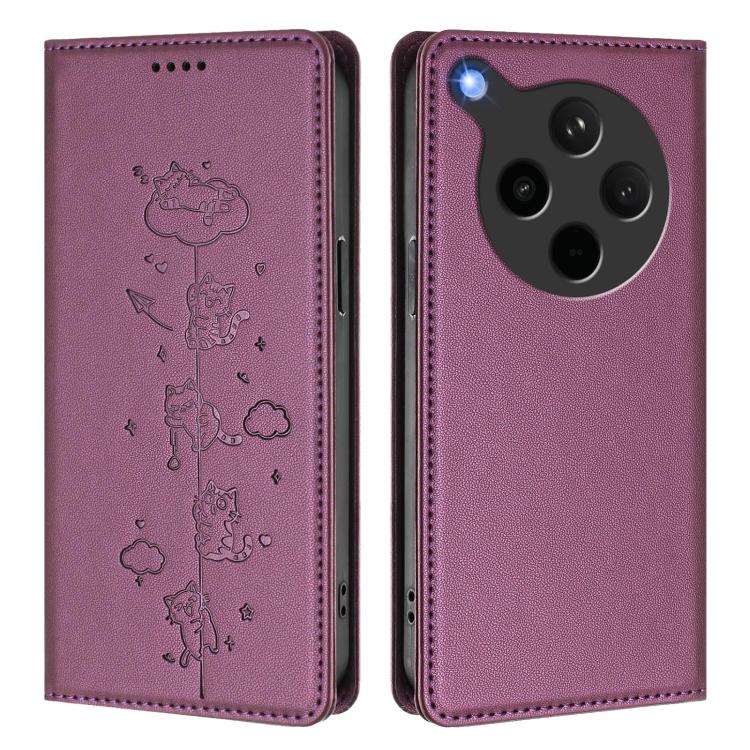 For OPPO Find X8s+ Cute Cats Embossed Magnetic RFID Vegan Leather Phone Case