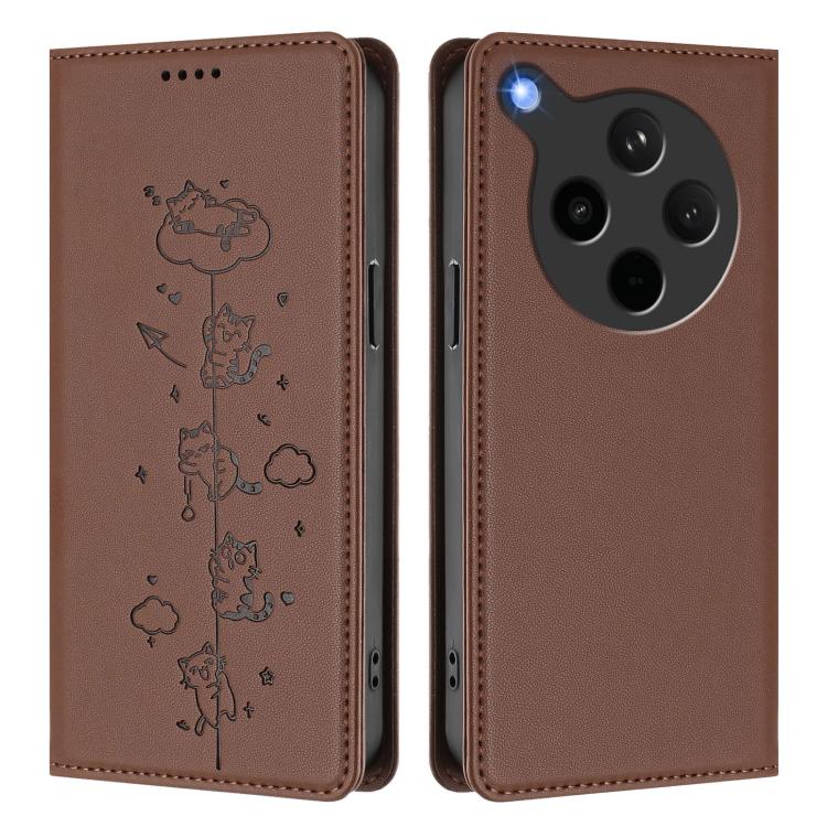 For OPPO Find X8s+ Cute Cats Embossed Magnetic RFID Vegan Leather Phone Case