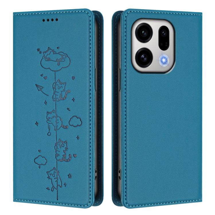 For OPPO Find X9 Cute Cats Embossed Magnetic RFID Vegan Leather Phone Case