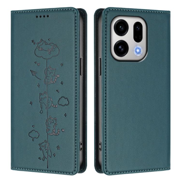 For OPPO Find X9 Cute Cats Embossed Magnetic RFID Vegan Leather Phone Case