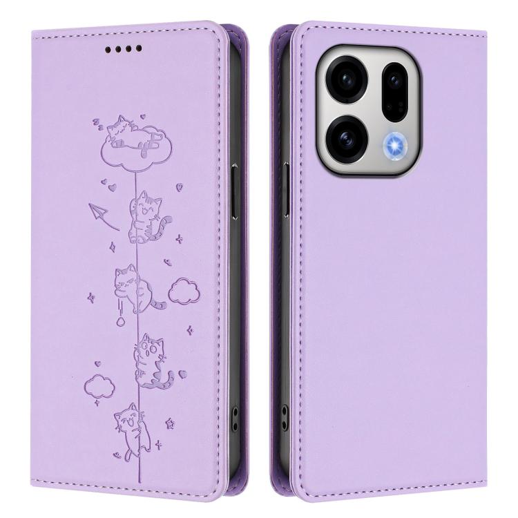 For OPPO Find X9 Cute Cats Embossed Magnetic RFID Vegan Leather Phone Case